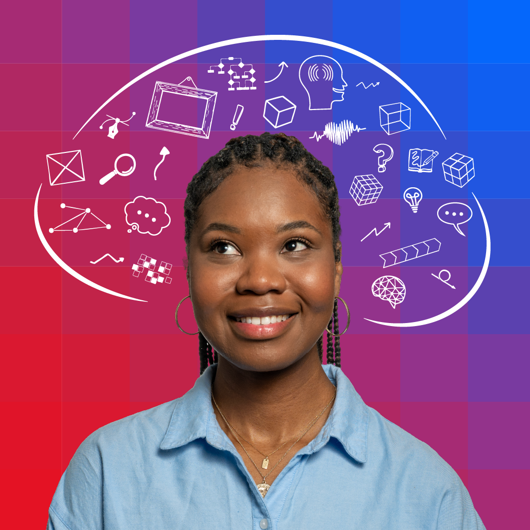 Regina with symbols illustrated over the head and in the mind